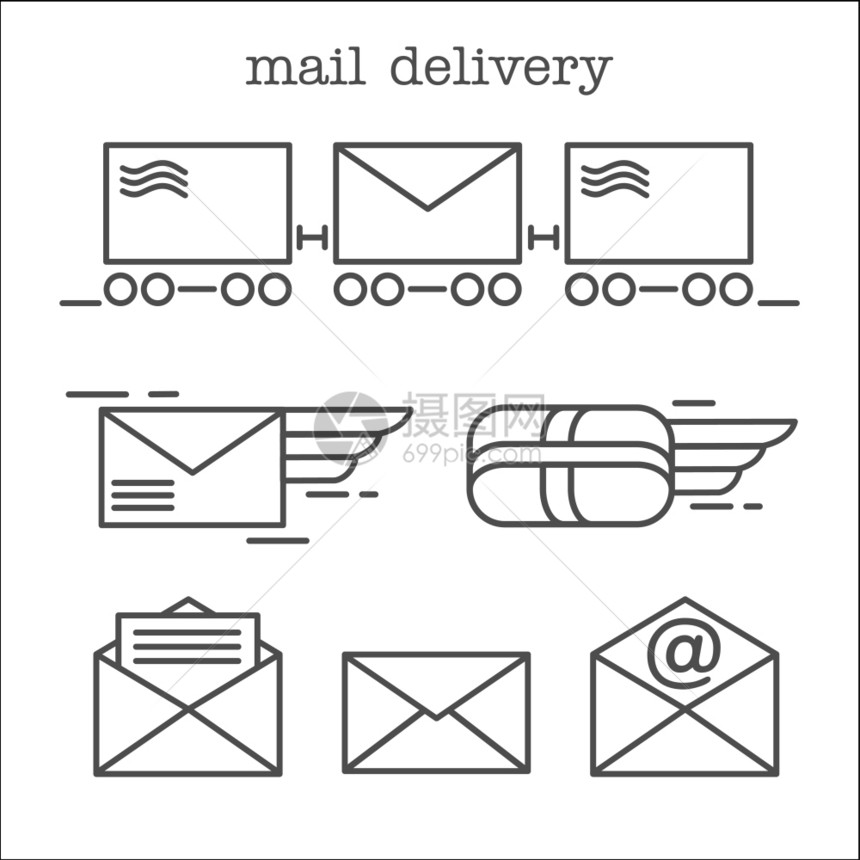 邮件信,包裹,邮件电子邮件快速递送信件矢量图标图片