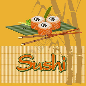 竹垫上的寿司矢量插图咖啡馆,餐厅的日本料理背景图片