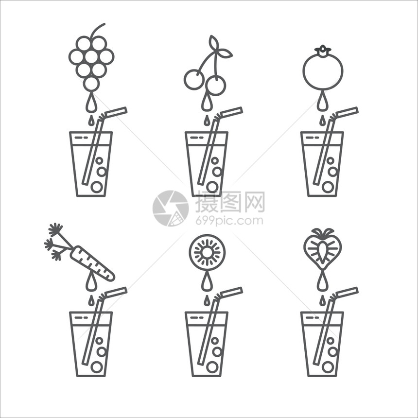 果汁图标水果蔬菜的天然新鲜果汁健康的饮食图片