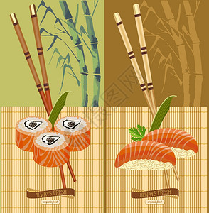 竹子筷子套寿司矢量插图咖啡馆,餐厅的日本料理插画