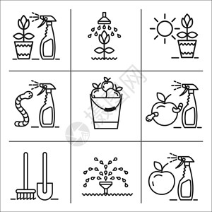 花园,水果,收获,浇水,喷洒花园害虫,花园护理,花园工具,套矢量图标图片