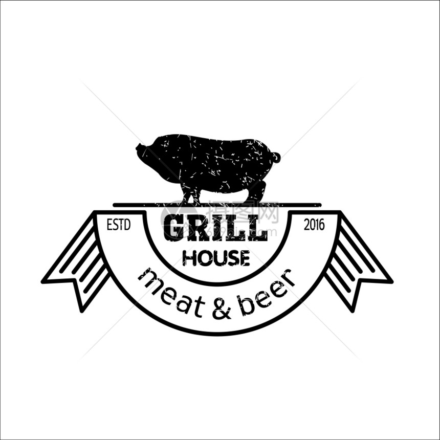 烧烤屋肉啤酒老式标志烤猪肉咖啡厅,啤酒餐厅的标志烧烤图片