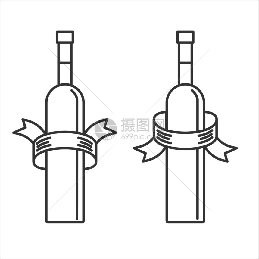 酒瓶隔离白色背景,矢量图标图片
