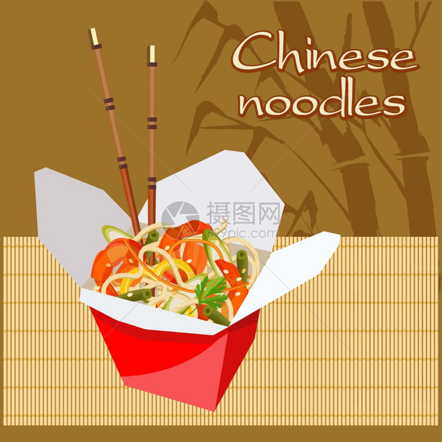 纸盒里的中国条菜单,咖啡馆,餐厅的矢量插图图片