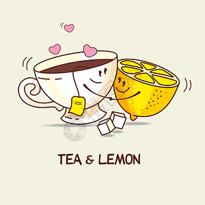 茶柠檬,永远爱茶柠檬拥抱漫画,卡通矢量插图图片