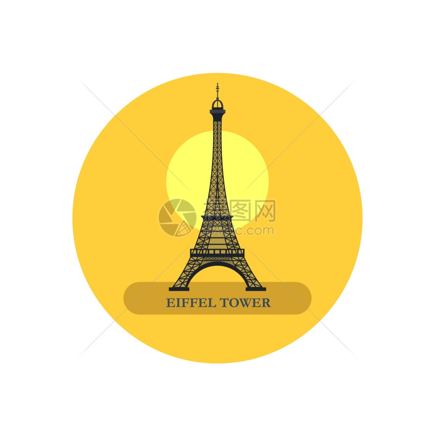 埃菲尔铁塔圆形图标巴黎,法国矢量插图图片