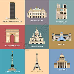 巴黎的风景著名的宫殿纪念碑建筑矢量图标法国图片