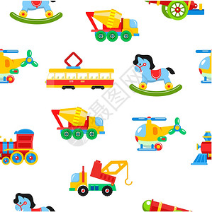 婴儿玩具无缝图案矢量插图套儿童玩具汽车车辆图片