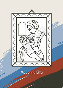 麦当娜莉塔达芬奇的矢量插图母玛利亚哺乳基督的孩子背景图片