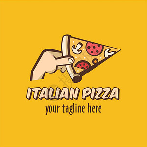 意大利披萨卡通风格的矢量标志片热披萨,蘑菇香肠西红柿奶酪图片