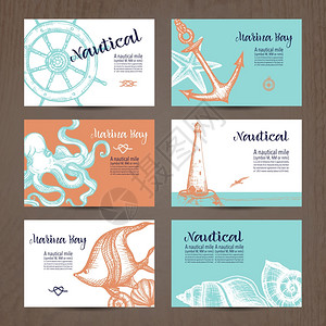手绘卡片集与航海符号隔离矢量插图航海卡套图片