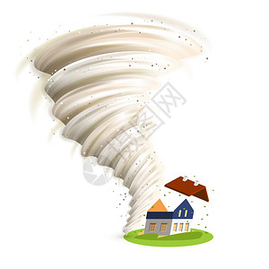 飓风龙卷风漩涡破坏村庄房屋屋顶矢量图龙卷风破坏了房子插画