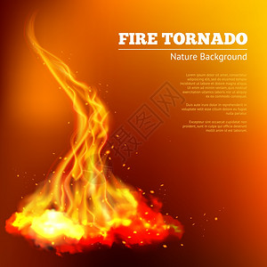 火焰龙卷风漩涡真实的篝火火焰与火花海报矢量插图火灾龙卷风插图图片