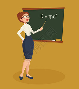教师妇女插图老师正式打扮的女人用黑板粉笔指针卡通矢量插图图片