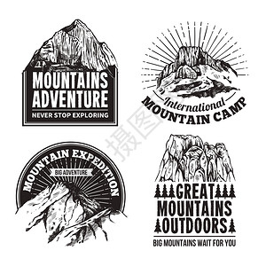 4折标签旅游标志标签登山旅游冒险旅行社4黑色标签标志收集抽象孤立矢量插图插画