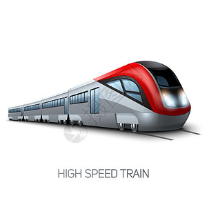 高速逼真的现代火车机车铁路矢量图上高速现代列车图片