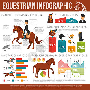 马术运动信息图骑师项目的信息马术运动研究潜的赛马平矢量插图图片
