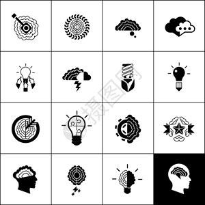 头脑风暴创意规划生产力图标黑色集合孤立矢量插图头脑风暴图标黑色图片