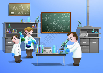 化学实验室的化学实验室与科学家用现代生物技术矢量插图图片