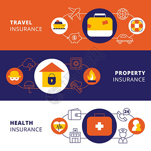 保险单水平平横幅财产旅行车健康保险公司保单3横平横幅抽象孤立矢量插图图片