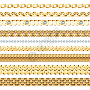 珠宝链珠宝链逼真与黄金珍珠链隔离矢量插图图片