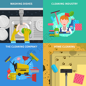 清洁图标清洁图标与家庭清洁清洁行业符号平孤立矢量插图图片