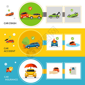 汽车保险横幅汽车保险横幅碰撞事故元素隔离矢量插图图片