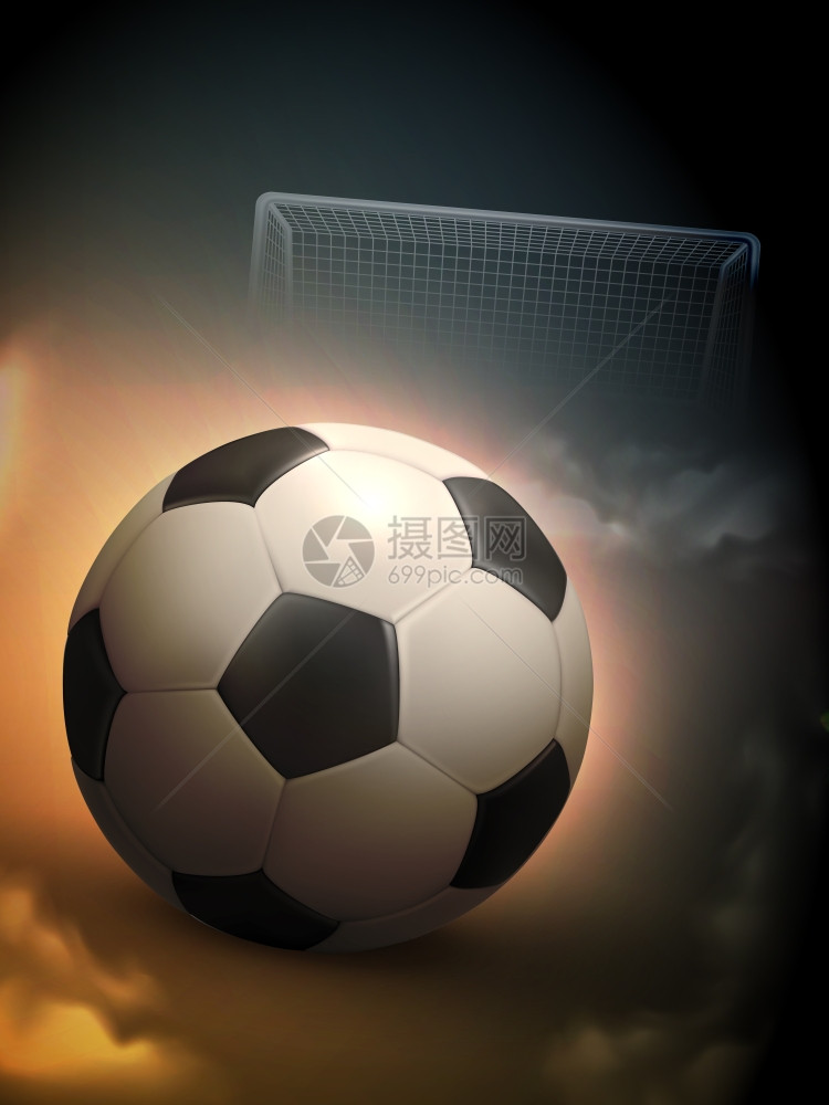 足球钢球背景美丽的目标时刻,黑暗中发光足球金属门背景抽象矢量插图图片