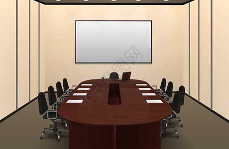 会议日程会议室内部插图会议室内部与大桌子屏幕现实矢量插图插画