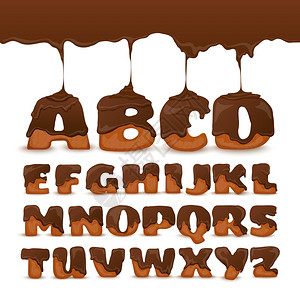 美味字体融化巧克力字母饼干收集海报融化巧克力姜饼干字母结霜海报与开胃口水字母表为儿童抽象矢量插图插画