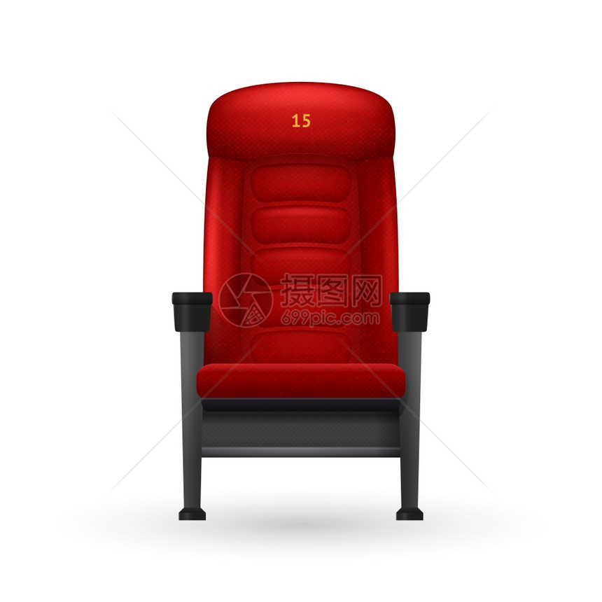 电影院座位插图电影院红色舒适的写实座椅,用于观看电影矢量插图图片