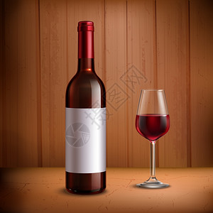 酒瓶模板与杯红酒酒瓶模板与杯红酒现实矢量插图图片