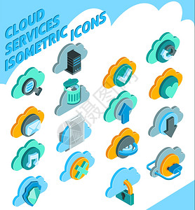 云服务图标云服务等距图标信息存储符号隔离矢量插图图片