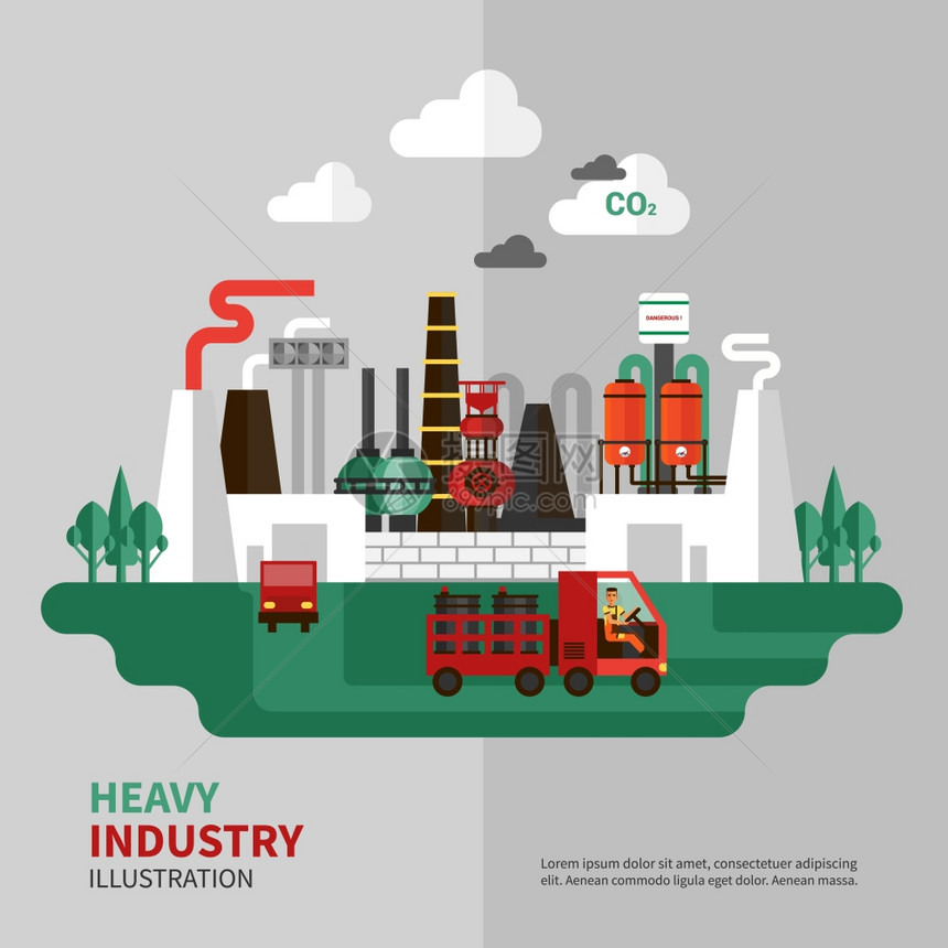重工业插图重工业海报与大型工厂灰色背景矢量插图图片