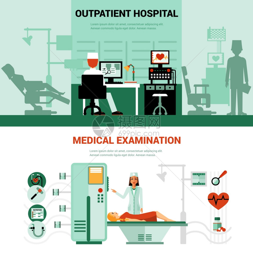医疗专家横幅医疗专家横幅与门诊医院体检矢量插图图片