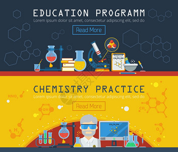 教育水平两个化学水平横幅化学水平横幅设备的教育计划化学实践平矢量插图插画
