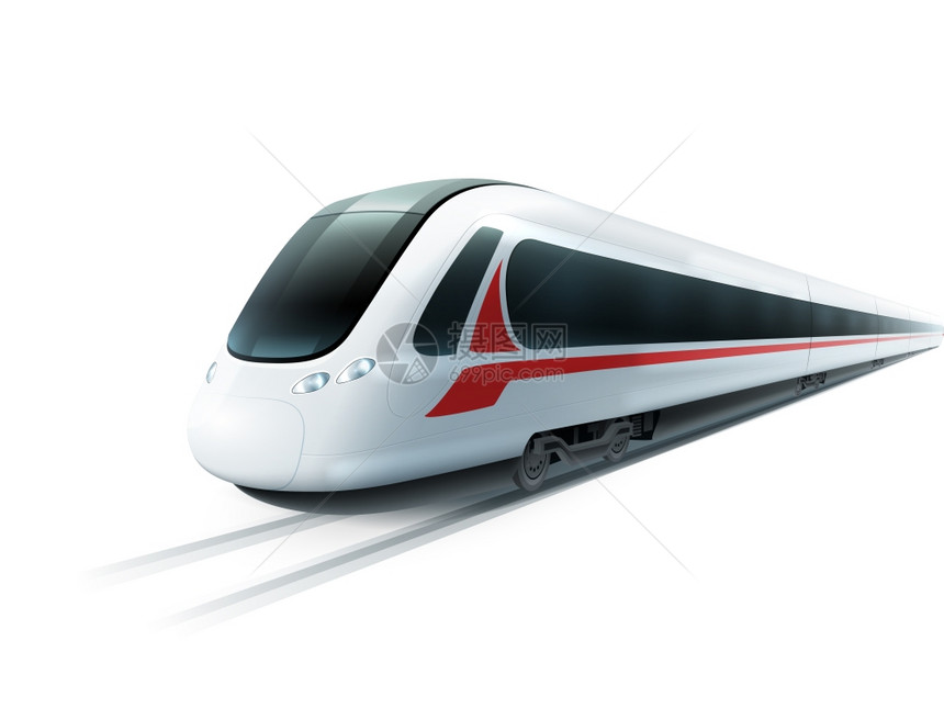 高速列车逼真的孤立图像超级流线型高速列车白色背景标志现实图像广告海报孤立矢量插图图片