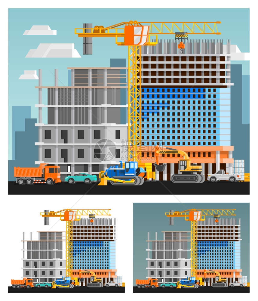 建筑城市构图集单元建设城市正交合平孤立矢量图图片