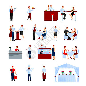 餐饮图标餐饮餐厅图标与桌子服务员平孤立矢量插图图片