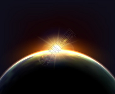 地球日出地球地球阳光黑暗背景海报行星地球宇宙夜景与阳光地球表天文现实海报矢量插图插画