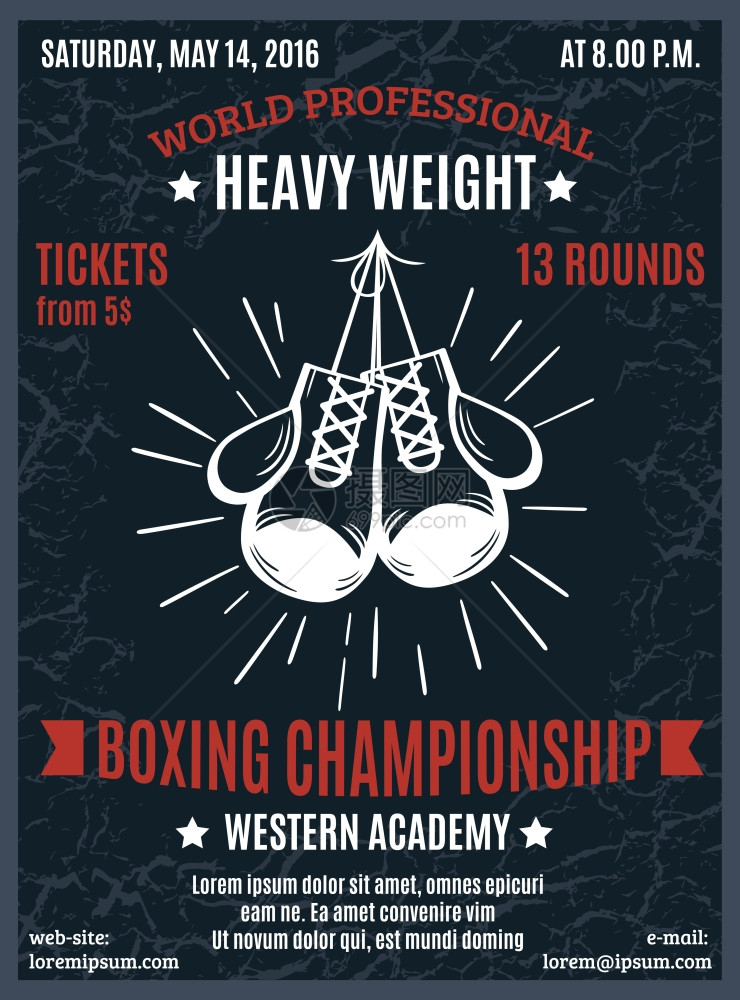 拳击专业冠海报拳击专业冠海报与沉重的战斗广告白色拳击手手套黑色背景矢量插图图片