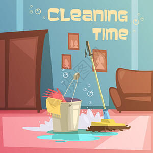 清洁服务插图清洁服务卡通背景与设备水供应矢量插图图片