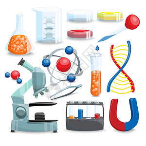 科学卡通集科学图标科学矢量插图科学卡通符号化学集科学隔离集图片