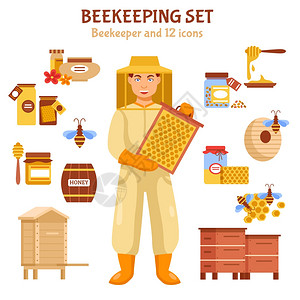 养蜂蜂蜜插图图标养蜂蜂蜜图标与人工作与蜂蜜其他属元素矢量插图图片