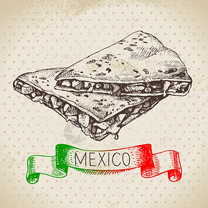 墨西哥传统食品背景与玉米饼手绘草图矢量插图老式墨西哥菜横幅图片