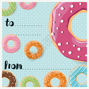 生日卡与彩色光泽美味甜甜圈,矢量插图高清图片
