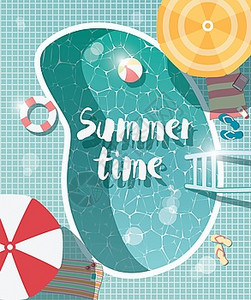 游泳池,顶景,暑假,清水与阳伞,矢量插图背景图片