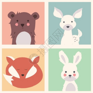 收集可爱的森林极地动物与婴儿幼崽,包括熊,狐狸,小鹿兔子,矢量插图图片