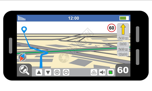 带GPS导航仪的智能手机矢量插画