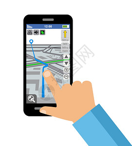 导航路线智能手机屏幕上的城市全球定位系统导航矢量插画